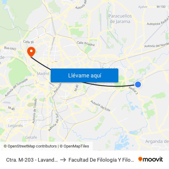 Ctra. M-203 - Lavandería to Facultad De Filología Y Filosofía map