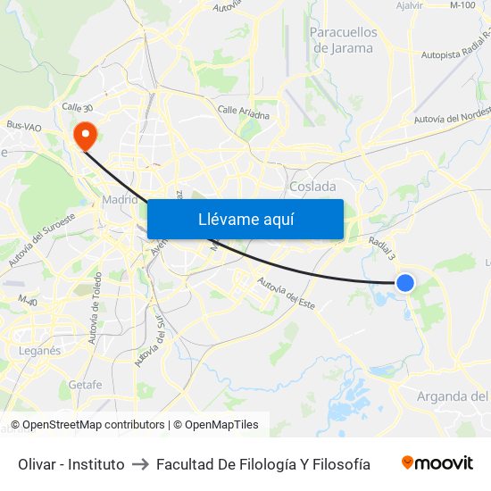 Olivar - Instituto to Facultad De Filología Y Filosofía map
