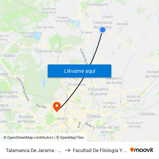 Talamanca Del Jarama - Escuelas to Facultad De Filología Y Filosofía map