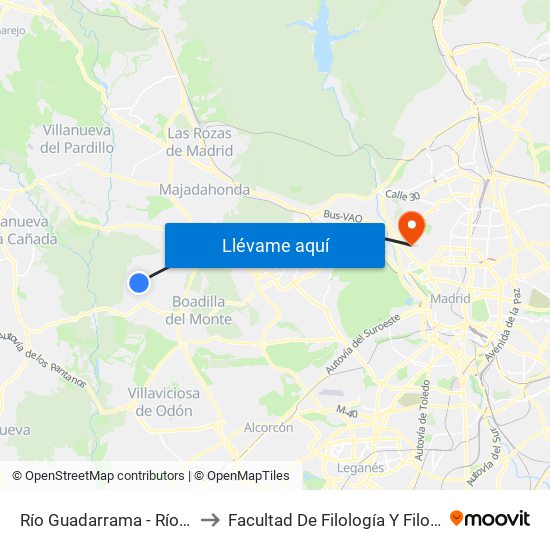 Río Guadarrama - Río Tajo to Facultad De Filología Y Filosofía map