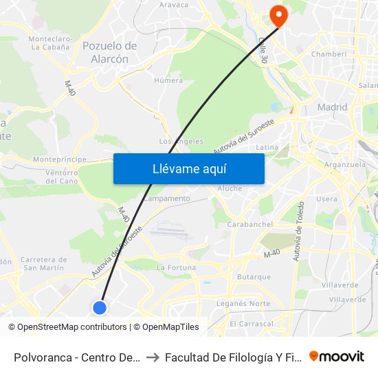 Polvoranca - Centro De Salud to Facultad De Filología Y Filosofía map