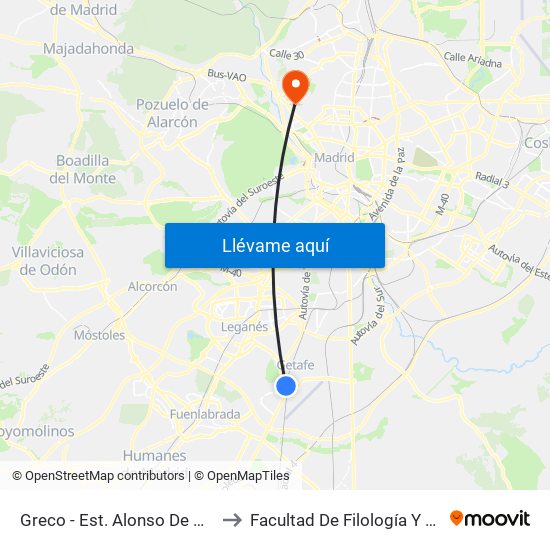 Greco - Est. Alonso De Mendoza to Facultad De Filología Y Filosofía map