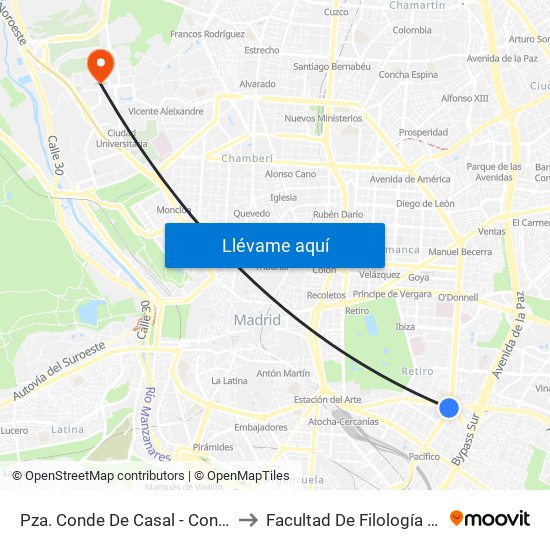 Pza. Conde De Casal - Conde De Casal to Facultad De Filología Y Filosofía map