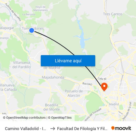 Camino Valladolid - Iglesia to Facultad De Filología Y Filosofía map