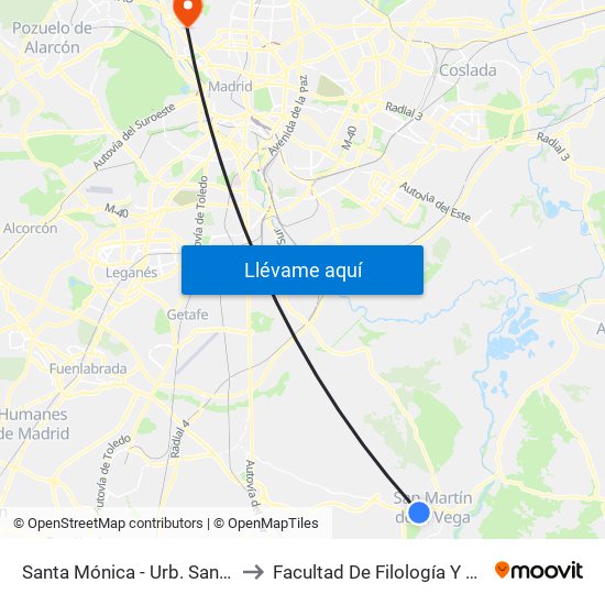 Santa Mónica - Urb. Santa Elena to Facultad De Filología Y Filosofía map