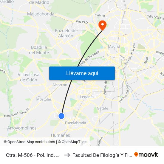 Ctra. M-506 - Pol. Ind. Piqueta to Facultad De Filología Y Filosofía map