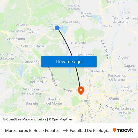 Manzanares El Real - Fuente De Las Ermitas to Facultad De Filología Y Filosofía map