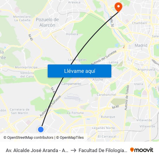 Av. Alcalde José Aranda - Av. Polvoranca to Facultad De Filología Y Filosofía map