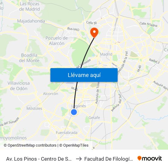 Av. Los Pinos - Centro De Salud Y Gerencia to Facultad De Filología Y Filosofía map