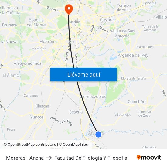 Moreras - Ancha to Facultad De Filología Y Filosofía map