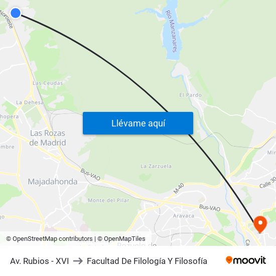 Av. Rubios - XVI to Facultad De Filología Y Filosofía map