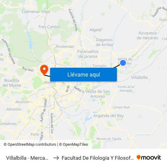 Villalbilla - Mercado to Facultad De Filología Y Filosofía map