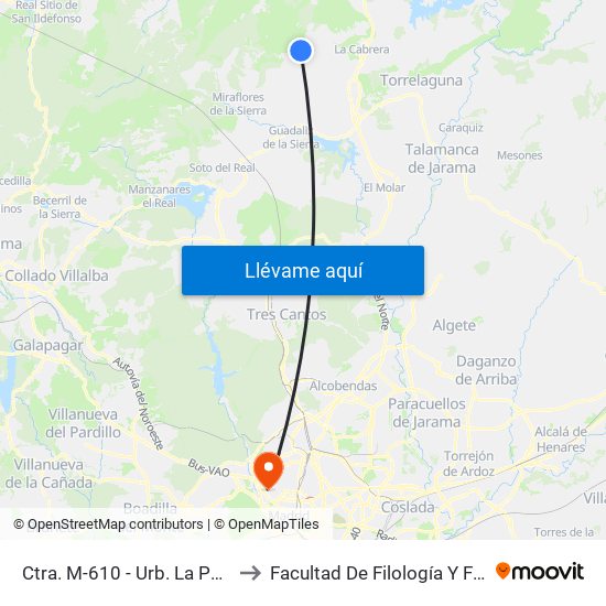 Ctra. M-610 - Urb. La Pesquera to Facultad De Filología Y Filosofía map