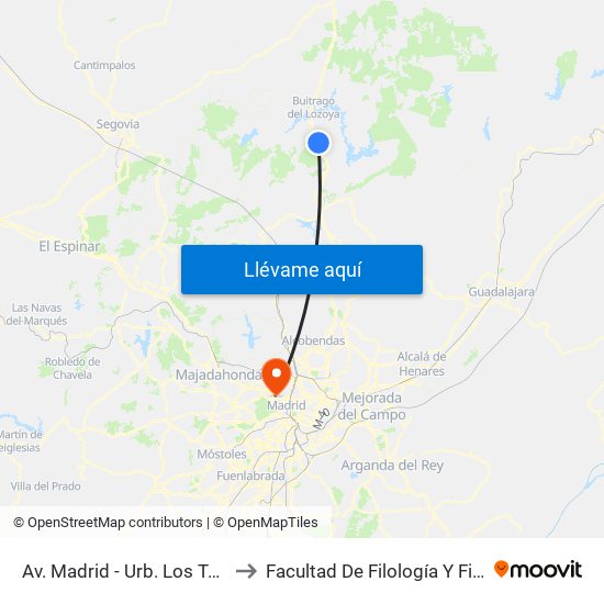 Av. Madrid - Urb. Los Terreros to Facultad De Filología Y Filosofía map