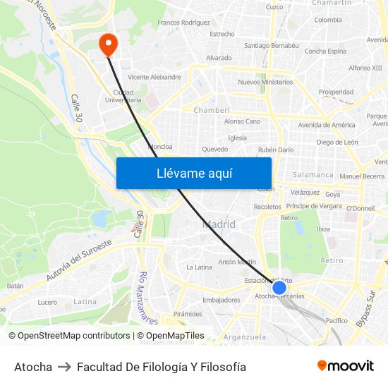 Atocha to Facultad De Filología Y Filosofía map