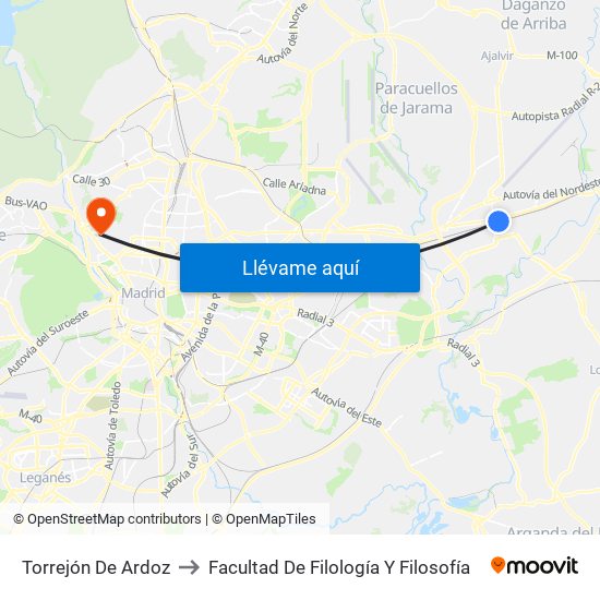 Torrejón De Ardoz to Facultad De Filología Y Filosofía map