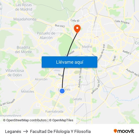 Leganés to Facultad De Filología Y Filosofía map
