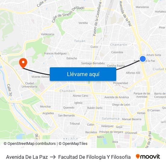 Avenida De La Paz to Facultad De Filología Y Filosofía map