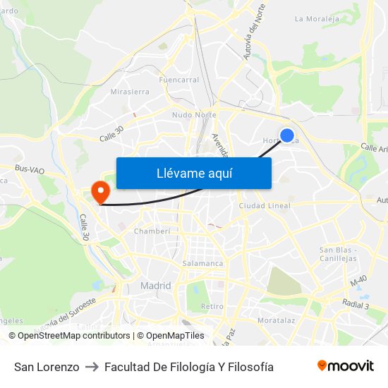 San Lorenzo to Facultad De Filología Y Filosofía map