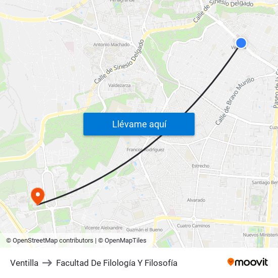 Ventilla to Facultad De Filología Y Filosofía map