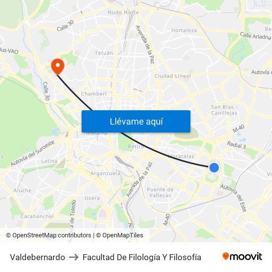 Valdebernardo to Facultad De Filología Y Filosofía map