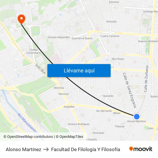 Alonso Martínez to Facultad De Filología Y Filosofía map