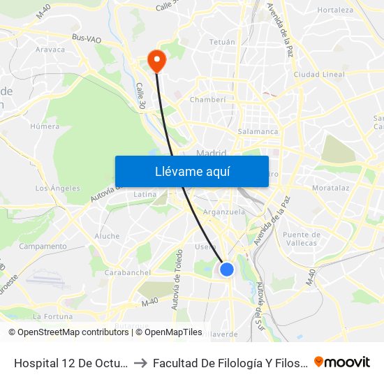 Hospital 12 De Octubre to Facultad De Filología Y Filosofía map