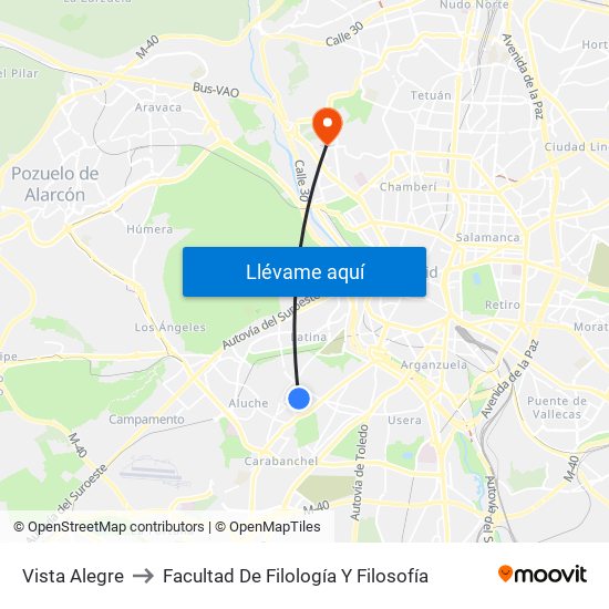 Vista Alegre to Facultad De Filología Y Filosofía map