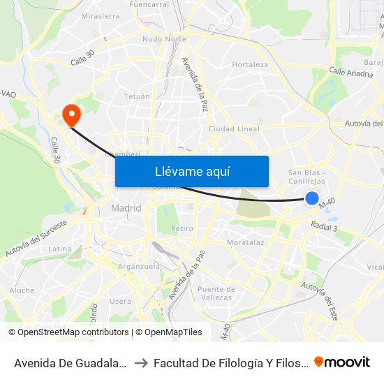 Avenida De Guadalajara to Facultad De Filología Y Filosofía map