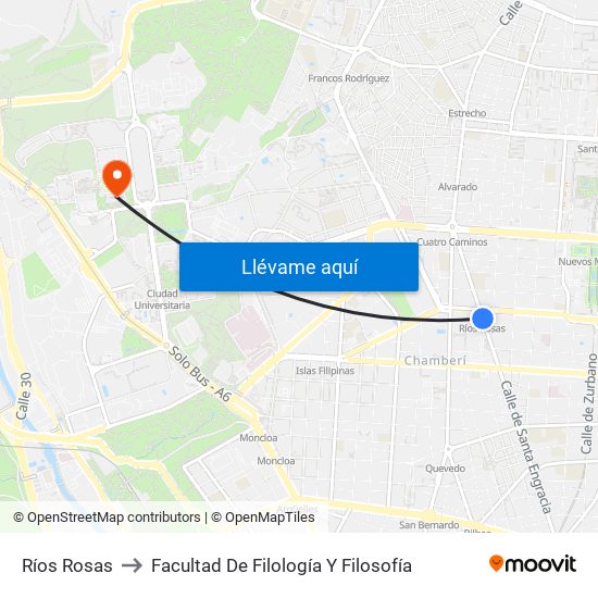 Ríos Rosas to Facultad De Filología Y Filosofía map