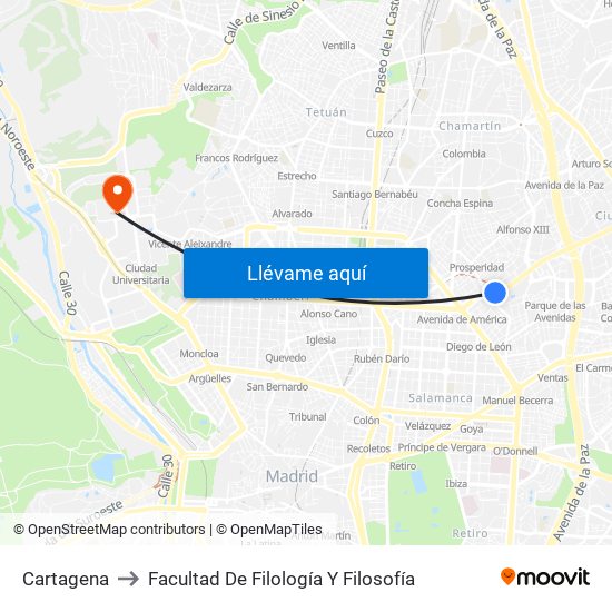 Cartagena to Facultad De Filología Y Filosofía map