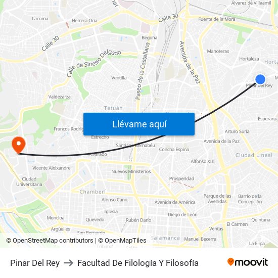 Pinar Del Rey to Facultad De Filología Y Filosofía map