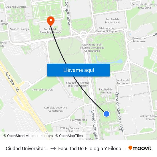 Ciudad Universitaria to Facultad De Filología Y Filosofía map