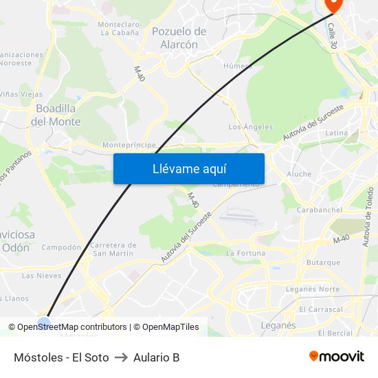Móstoles - El Soto to Aulario B map