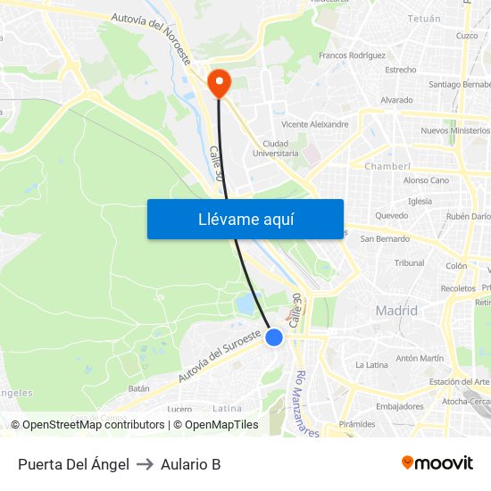 Puerta Del Ángel to Aulario B map