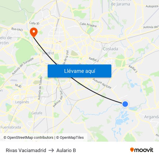 Rivas Vaciamadrid to Aulario B map