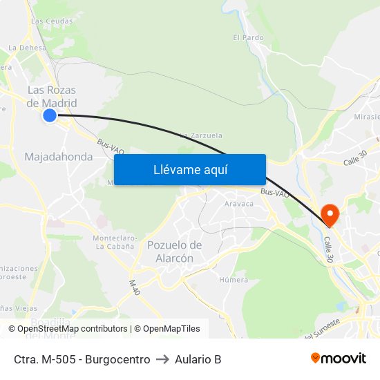 Ctra. M-505 - Burgocentro to Aulario B map