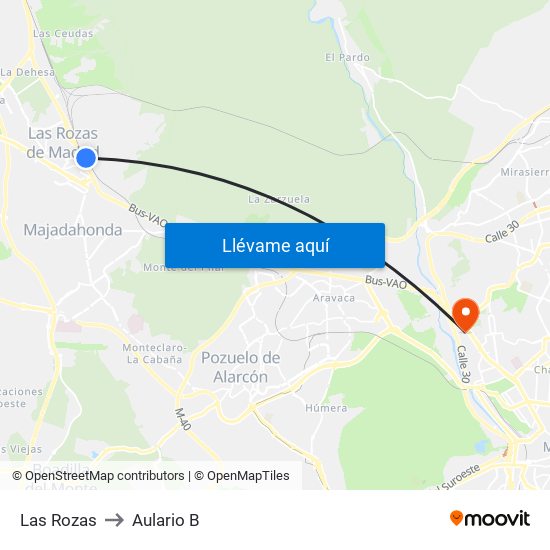 Las Rozas to Aulario B map