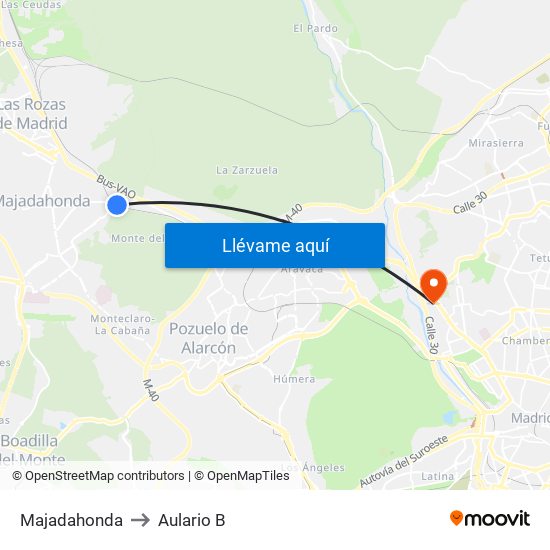 Majadahonda to Aulario B map