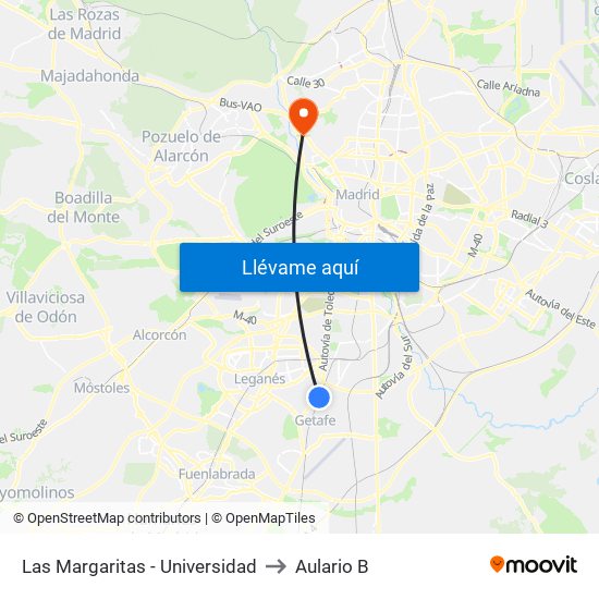 Las Margaritas - Universidad to Aulario B map