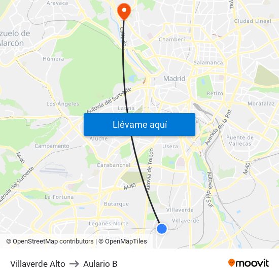 Villaverde Alto to Aulario B map