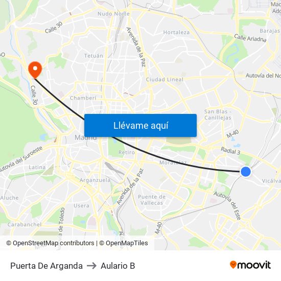 Puerta De Arganda to Aulario B map