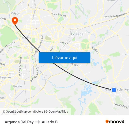 Arganda Del Rey to Aulario B map
