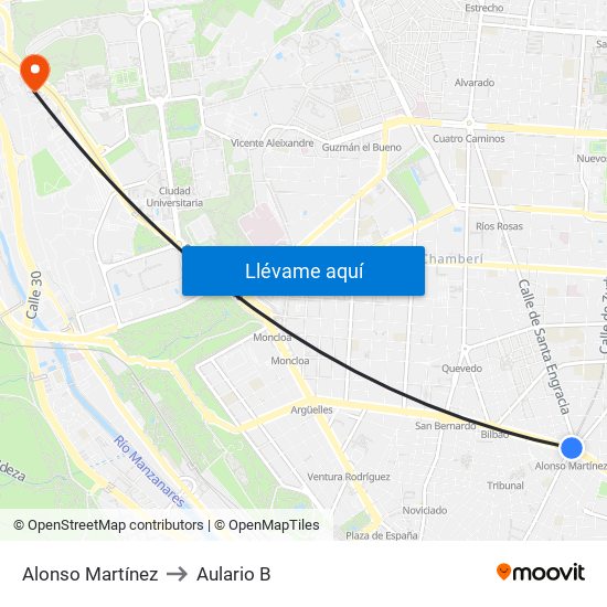 Alonso Martínez to Aulario B map