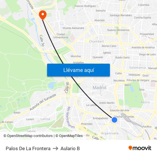 Palos De La Frontera to Aulario B map