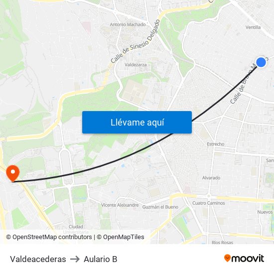 Valdeacederas to Aulario B map
