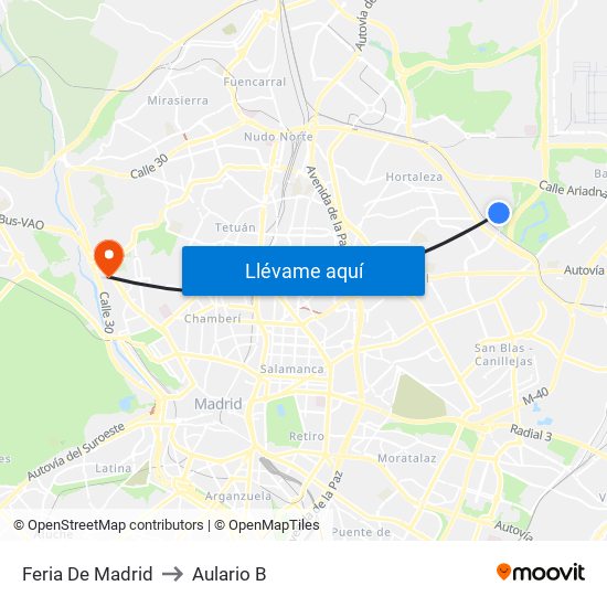Feria De Madrid to Aulario B map