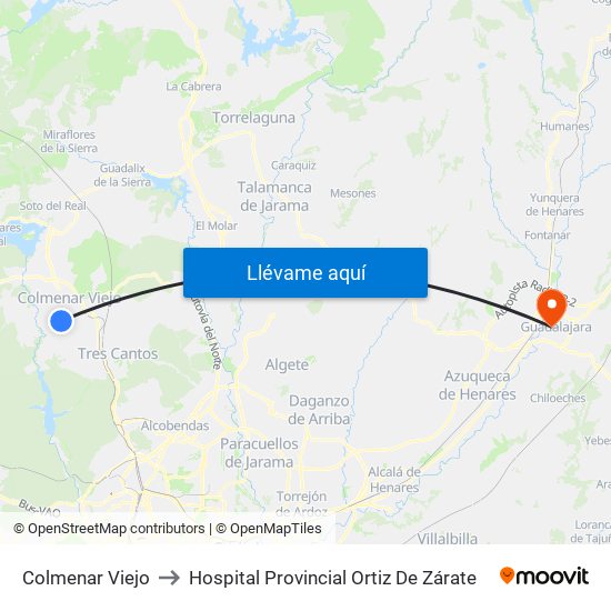 Colmenar Viejo to Hospital Provincial Ortiz De Zárate map