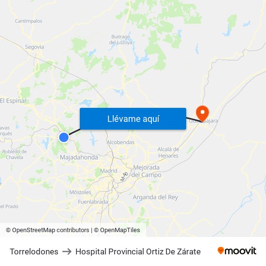 Torrelodones to Hospital Provincial Ortiz De Zárate map