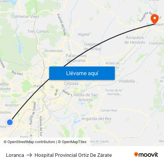 Loranca to Hospital Provincial Ortiz De Zárate map
